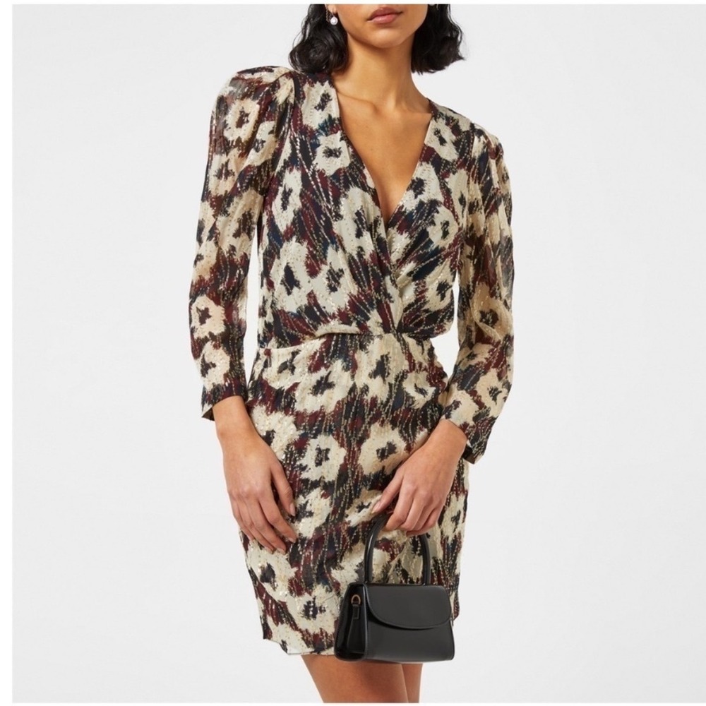 Ba&sh Kivy Dress Women Multi Color Metallic Floral Ikat Mini Wrap size 2 us